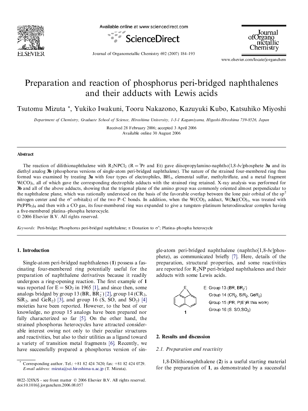 عکس صفحه اول مقاله: Preparation and reaction of phosphorus peri-bridged naphthalenes and their adducts with Lewis acids Preparation and reaction of phosphorus peri-bridged naphthalenes and their adducts with Lewis acids