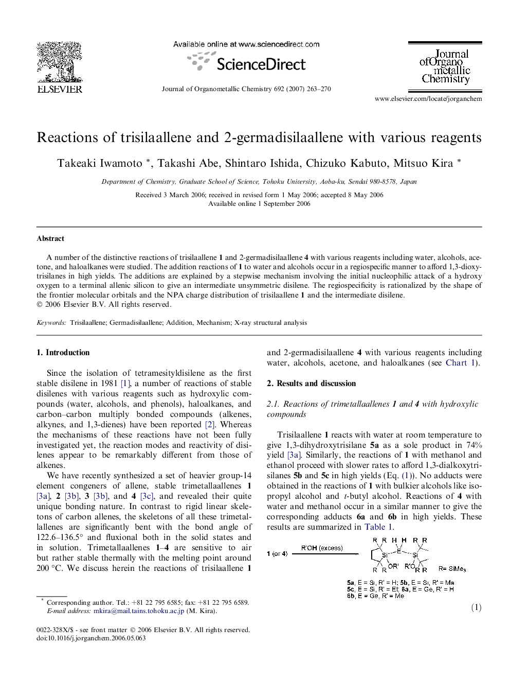 Reactions of trisilaallene and 2-germadisilaallene with various reagents