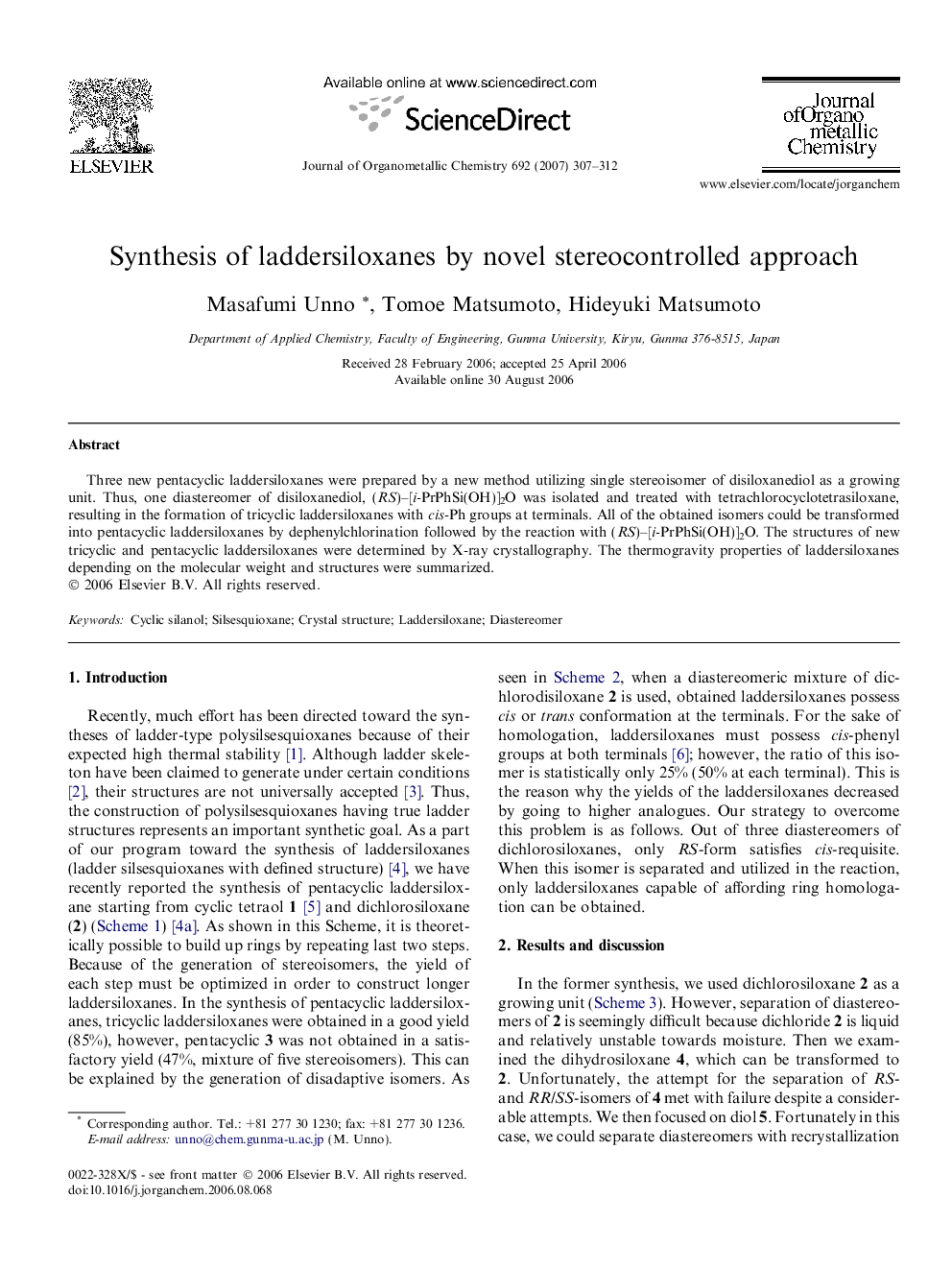 عکس صفحه اول مقاله: Synthesis of laddersiloxanes by novel stereocontrolled approach Synthesis of laddersiloxanes by novel stereocontrolled approach