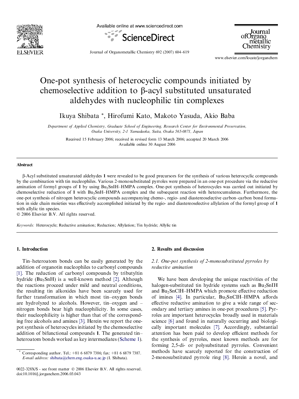 One-pot synthesis of heterocyclic compounds initiated by chemoselective addition to β-acyl substituted unsaturated aldehydes with nucleophilic tin complexes