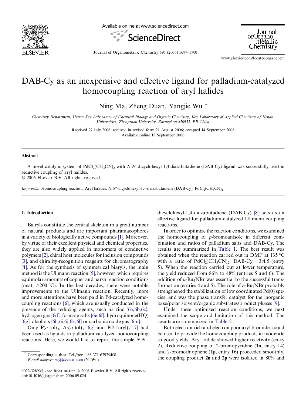 DAB-Cy as an inexpensive and effective ligand for palladium-catalyzed homocoupling reaction of aryl halides