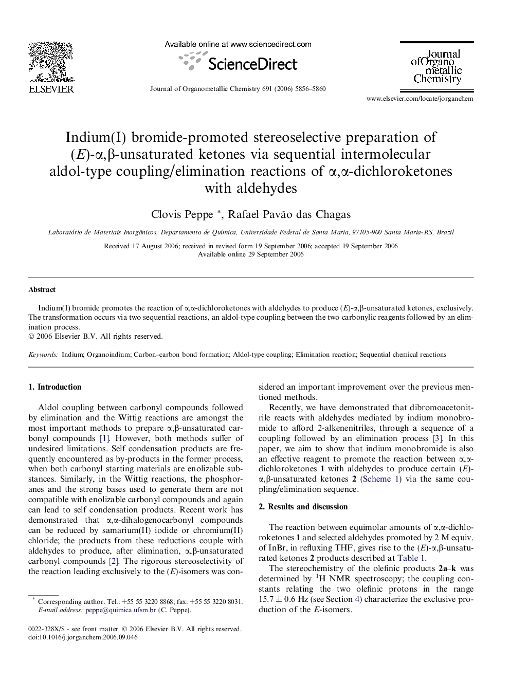 Indium(I) bromide-promoted stereoselective preparation of (E)-α,β-unsaturated ketones via sequential intermolecular aldol-type coupling/elimination reactions of α,α-dichloroketones with aldehydes