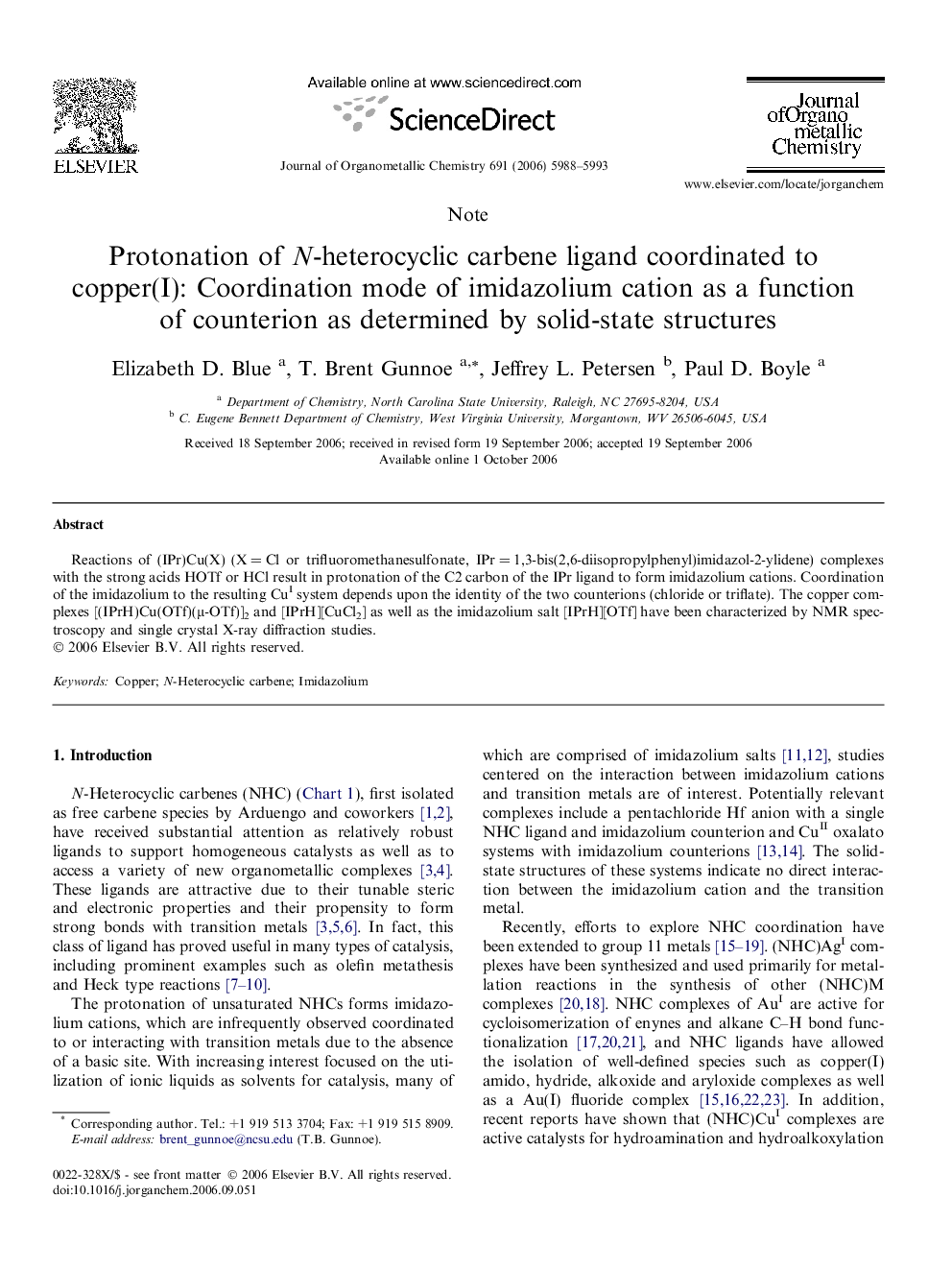 Protonation of N-heterocyclic carbene ligand coordinated to copper(I): Coordination mode of imidazolium cation as a function of counterion as determined by solid-state structures