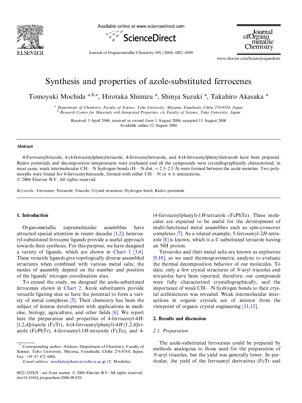 Synthesis and properties of azole-substituted ferrocenes
