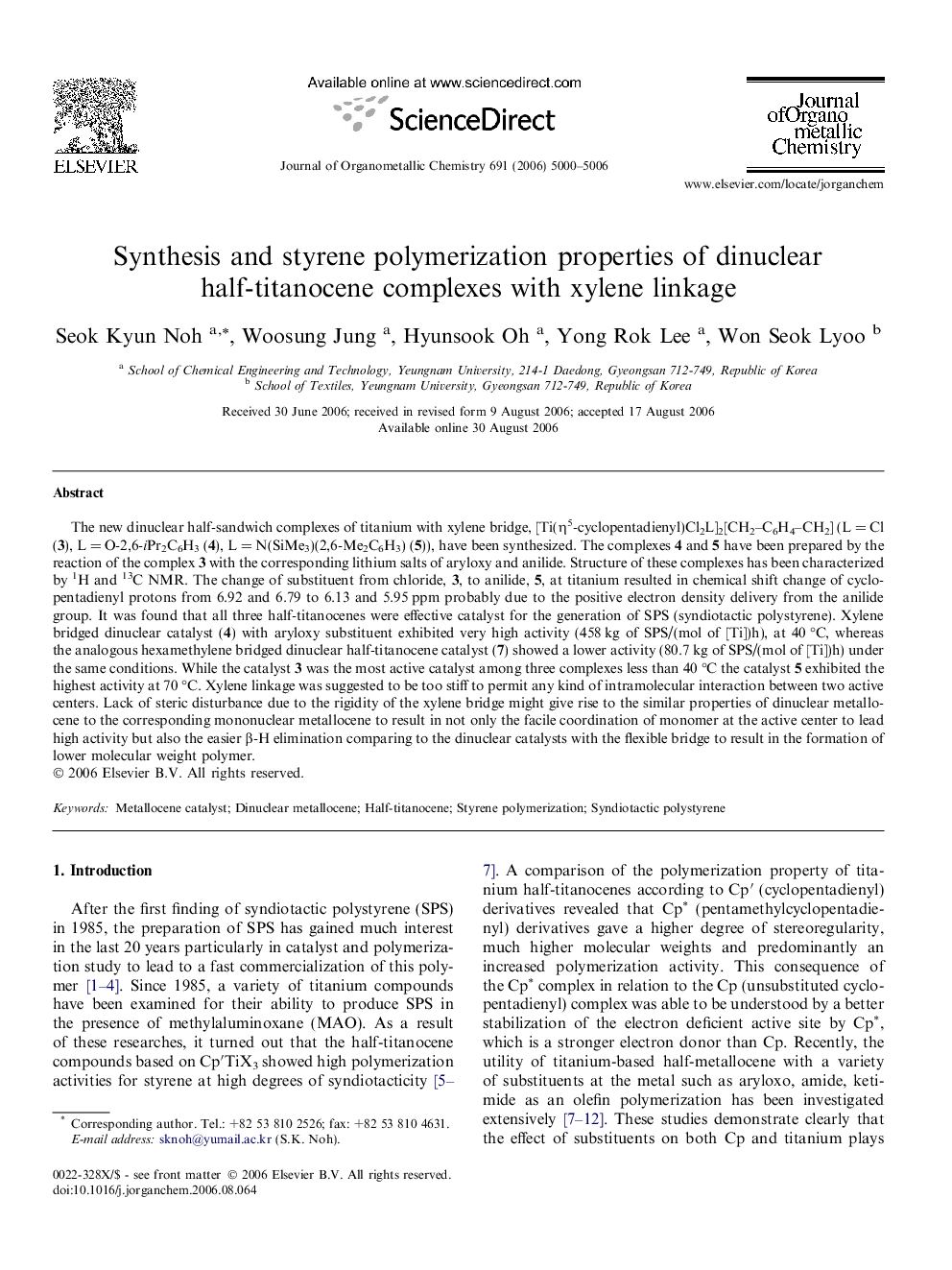 Synthesis and styrene polymerization properties of dinuclear half-titanocene complexes with xylene linkage