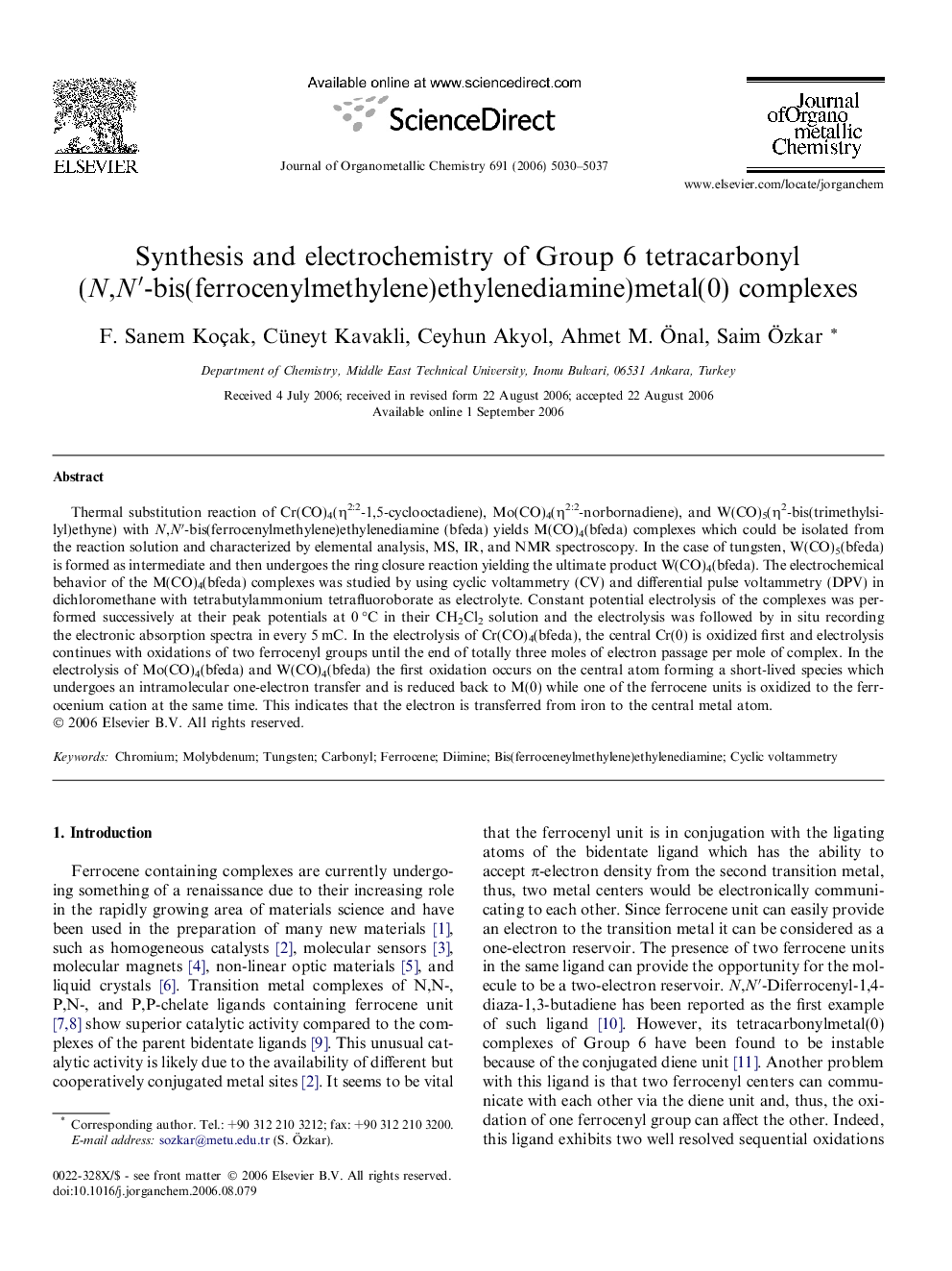 Synthesis and electrochemistry of Group 6 tetracarbonyl (N,N′-bis(ferrocenylmethylene)ethylenediamine)metal(0) complexes