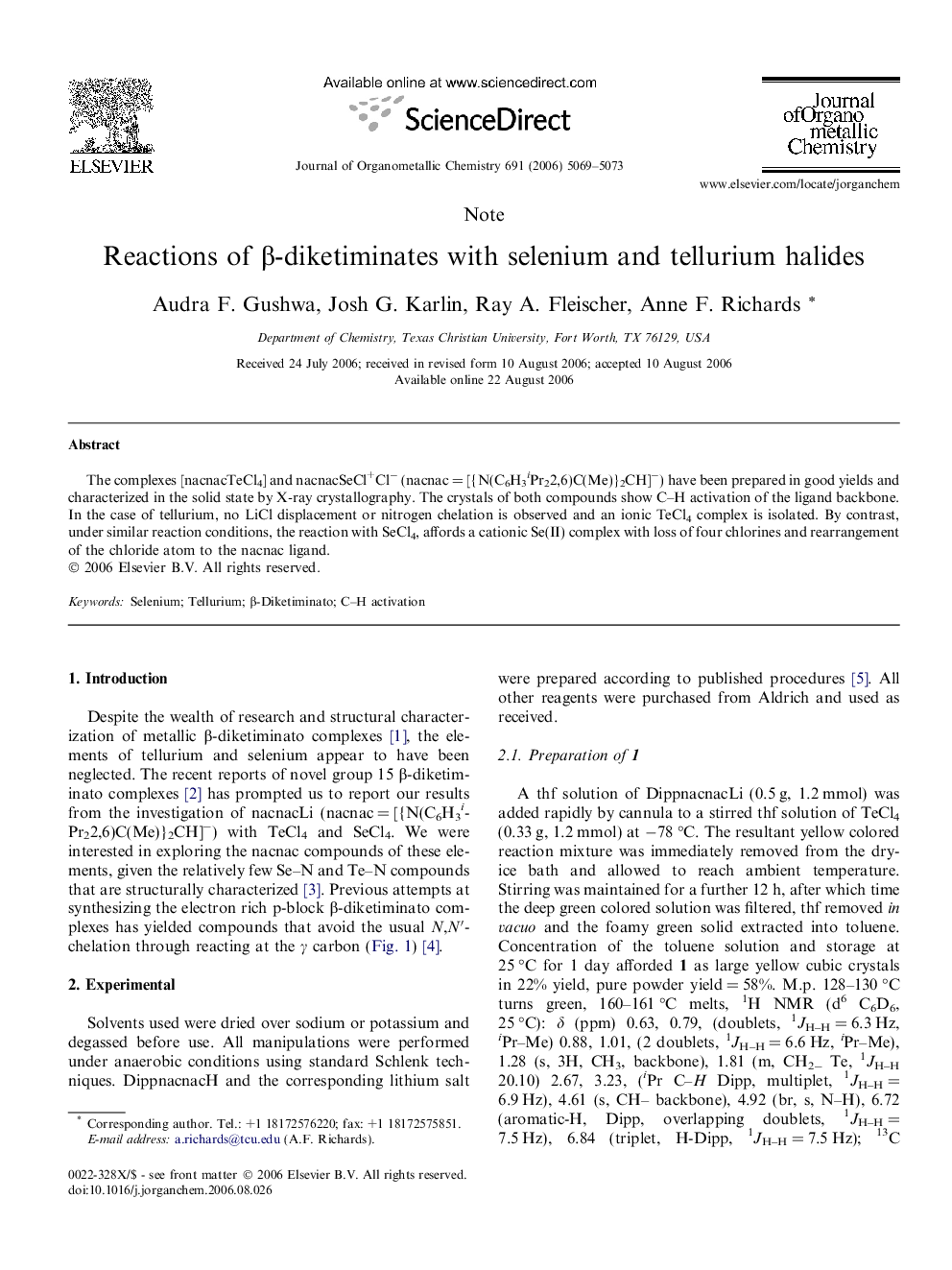 Reactions of Î²-diketiminates with selenium and tellurium halides