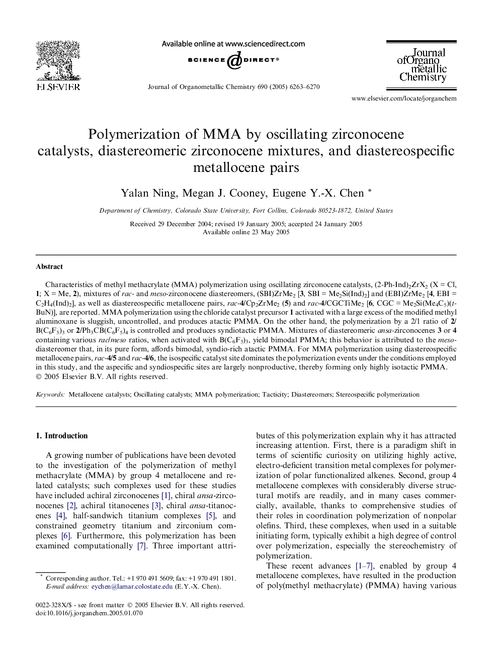 Polymerization of MMA by oscillating zirconocene catalysts, diastereomeric zirconocene mixtures, and diastereospecific metallocene pairs