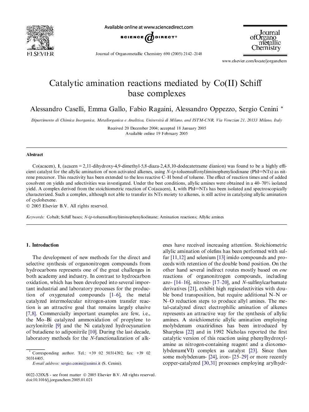 عکس صفحه اول مقاله: Catalytic amination reactions mediated by Co(II) Schiff base complexes Catalytic amination reactions mediated by Co(II) Schiff base complexes