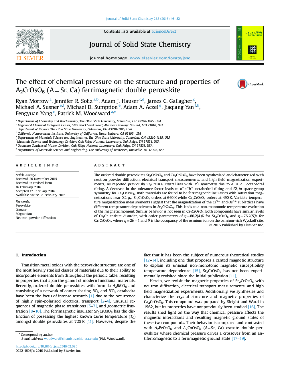 The effect of chemical pressure on the structure and properties of A2CrOsO6 (A=Sr, Ca) ferrimagnetic double perovskite