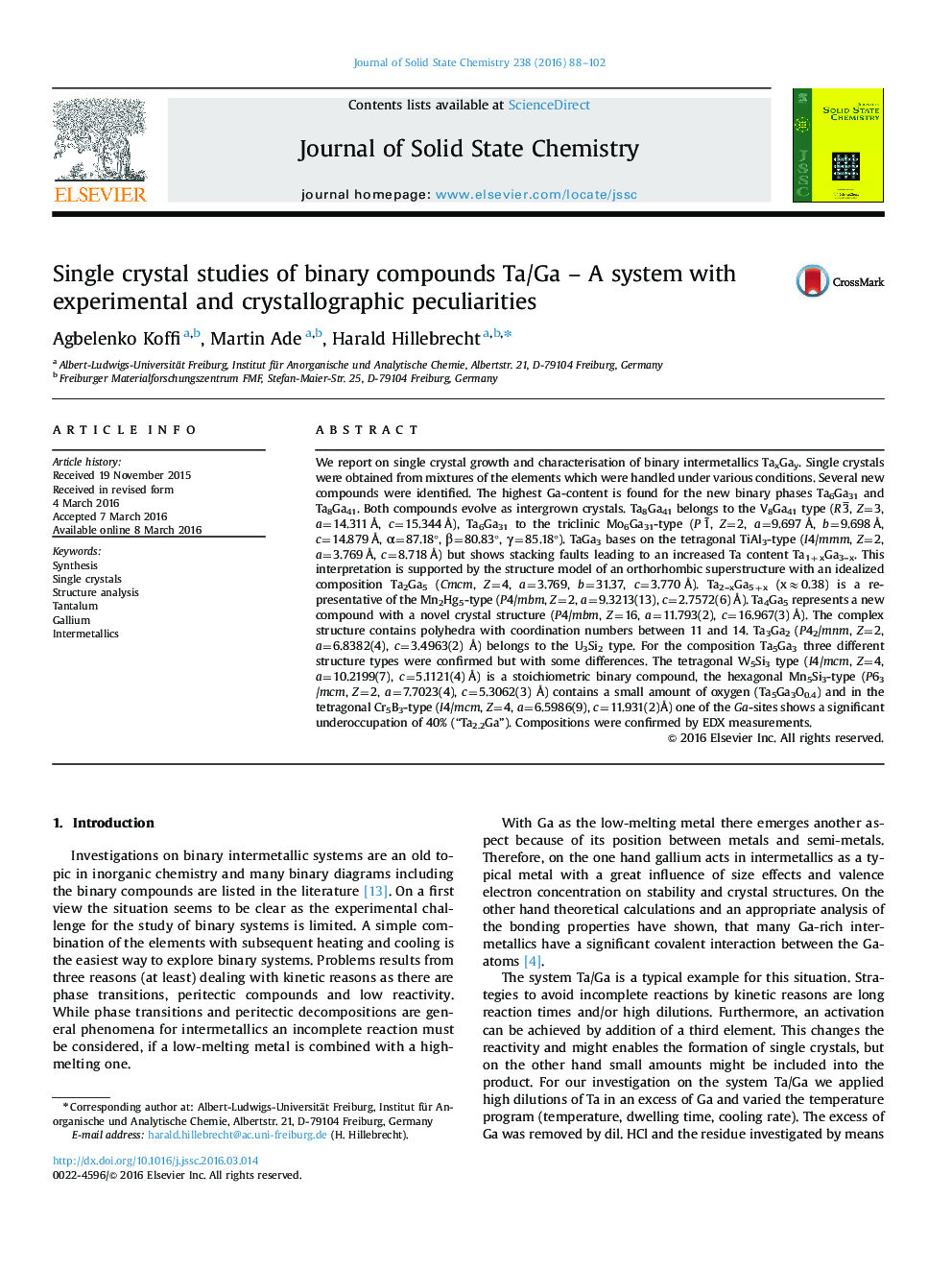 Single crystal studies of binary compounds Ta/Ga – A system with experimental and crystallographic peculiarities