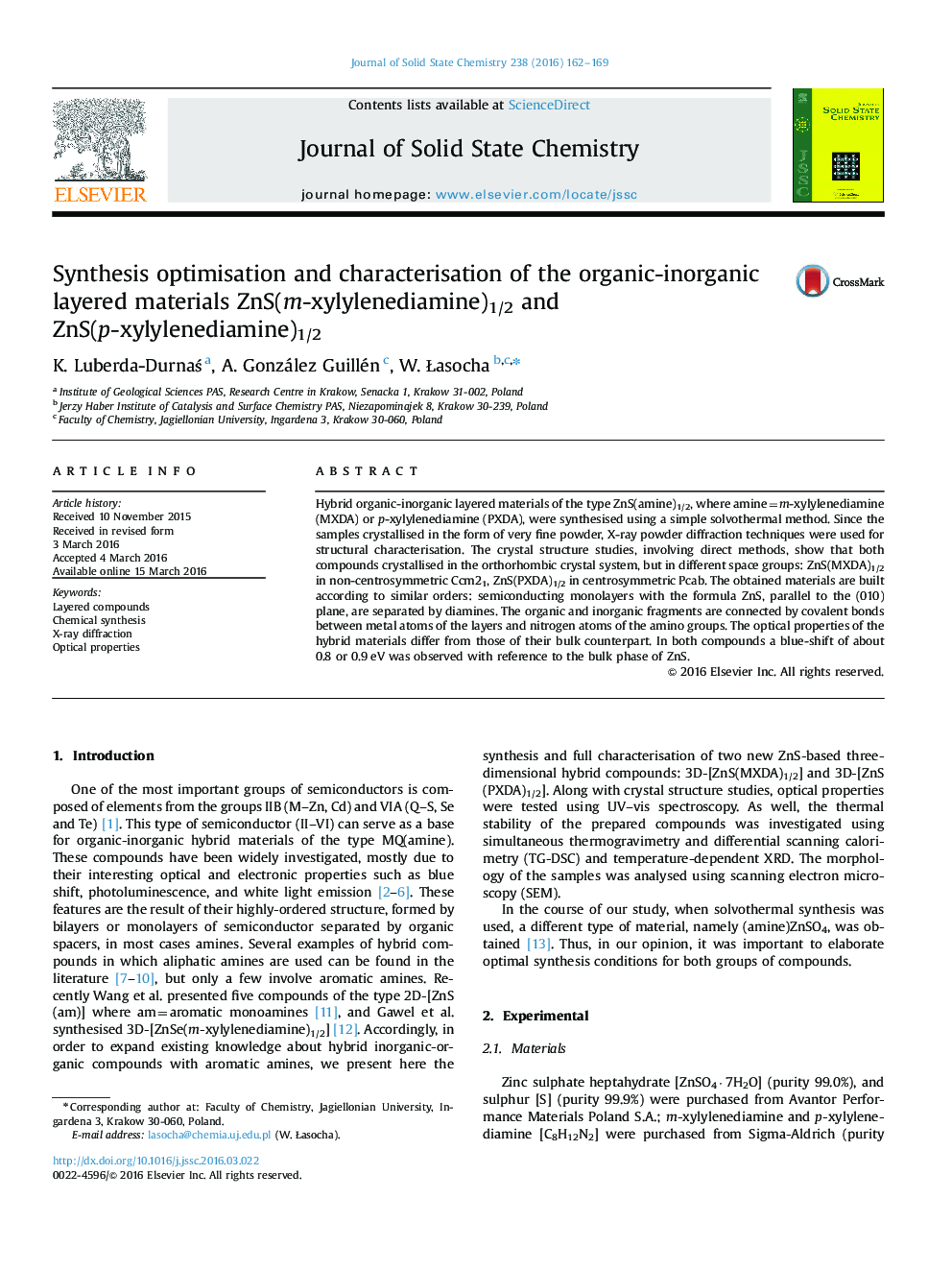 Synthesis optimisation and characterisation of the organic-inorganic layered materials ZnS(m-xylylenediamine)1/2 and ZnS(p-xylylenediamine)1/2