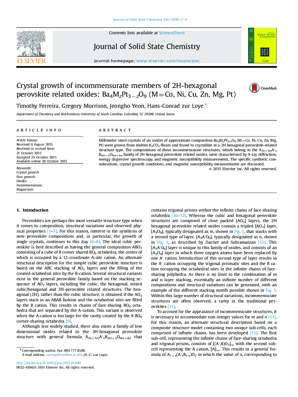 Crystal growth of incommensurate members of 2H-hexagonal perovskite related oxides: Ba4MzPt3−zO9 (M=Co, Ni, Cu, Zn, Mg, Pt)