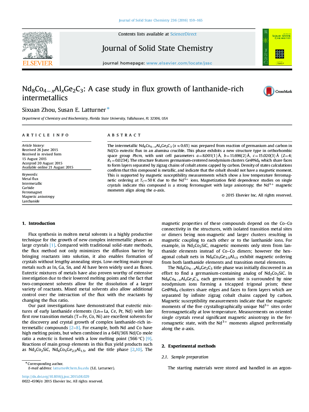 Nd8Co4−xAlxGe2C3: A case study in flux growth of lanthanide-rich intermetallics