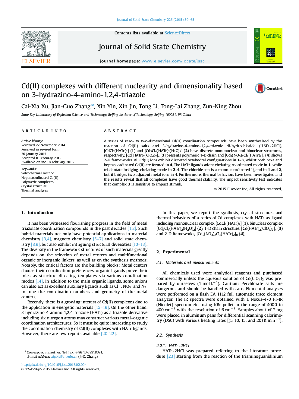 Cd(II) complexes with different nuclearity and dimensionality based on 3-hydrazino-4-amino-1,2,4-triazole