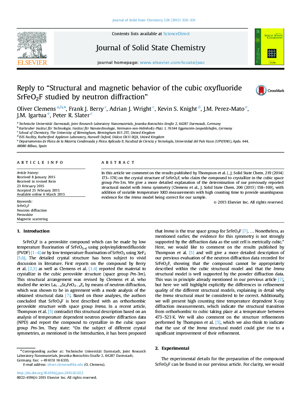 Reply to “Structural and magnetic behavior of the cubic oxyfluoride SrFeO2F studied by neutron diffraction”