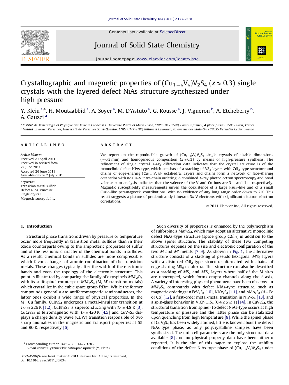 Crystallographic and magnetic properties of (Cu1−xVx)V2S4 (x≈0.3) single crystals with the layered defect NiAs structure synthesized under high pressure