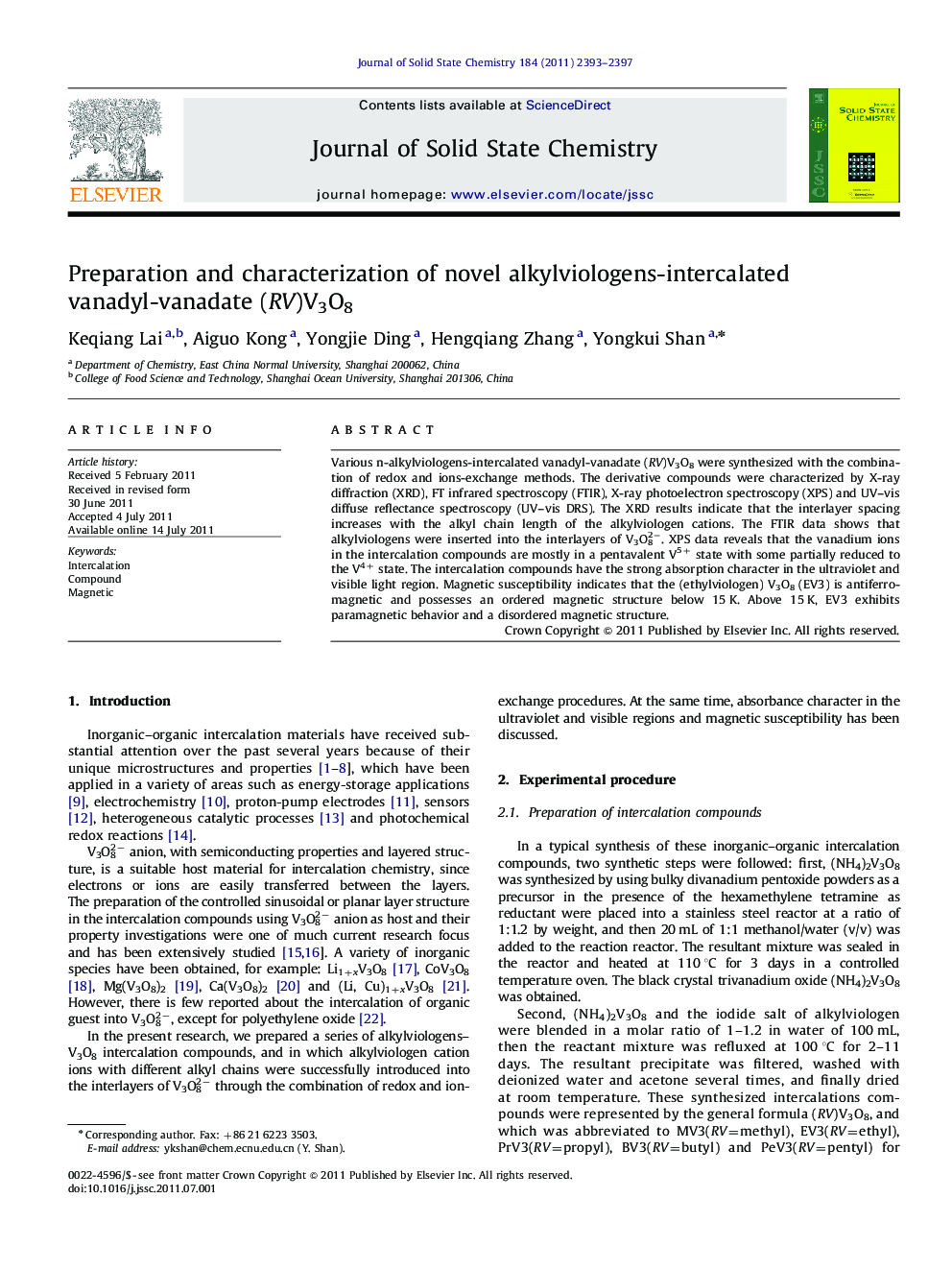 Preparation and characterization of novel alkylviologens-intercalated vanadyl-vanadate (RV)V3O8