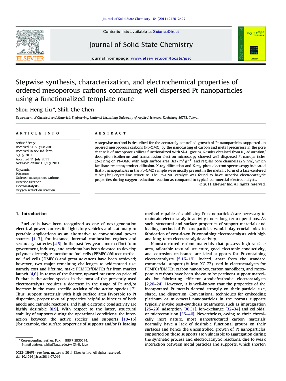 Stepwise synthesis, characterization, and electrochemical properties of ordered mesoporous carbons containing well-dispersed Pt nanoparticles using a functionalized template route