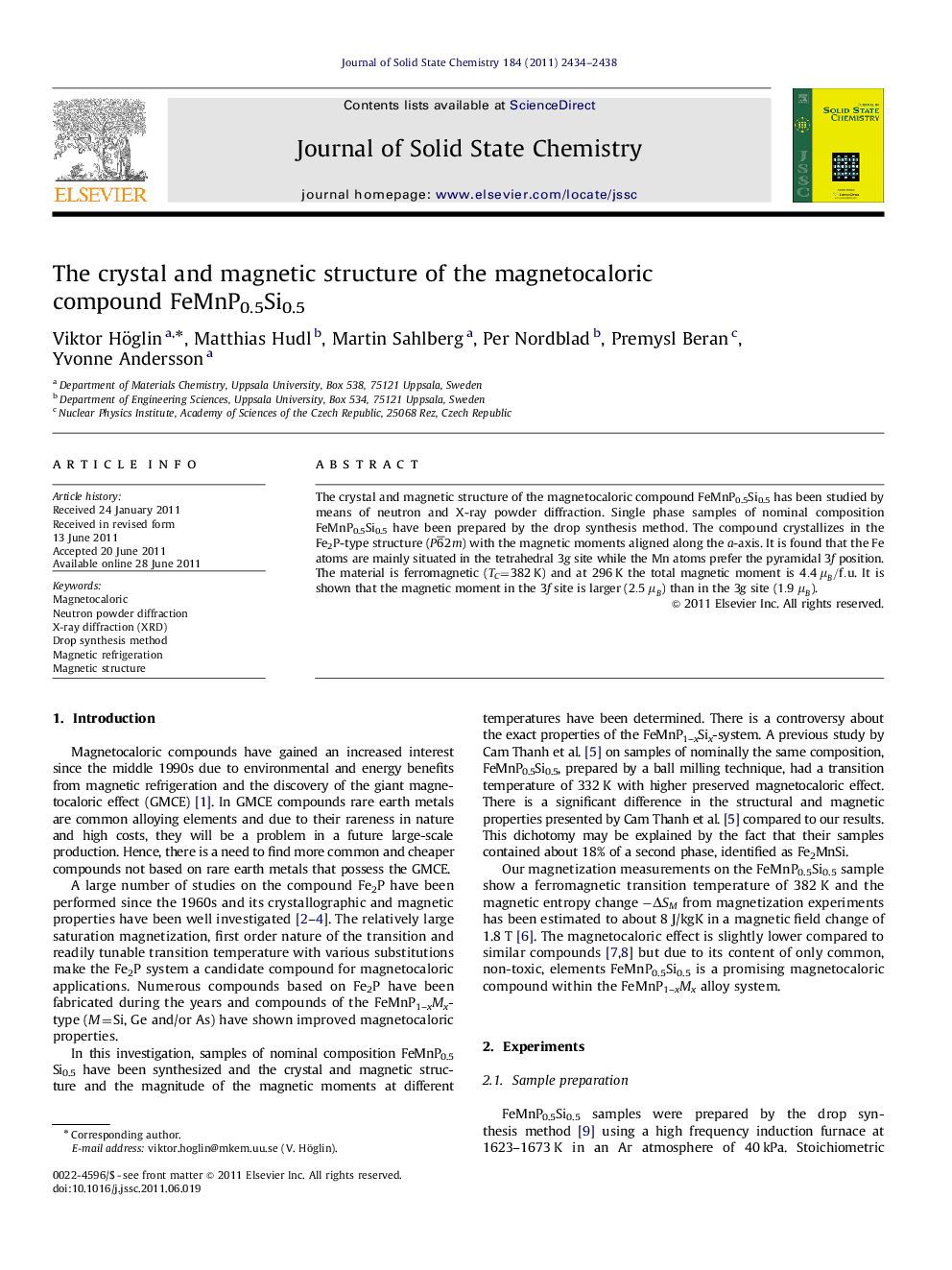 The crystal and magnetic structure of the magnetocaloric compound FeMnP0.5Si0.5