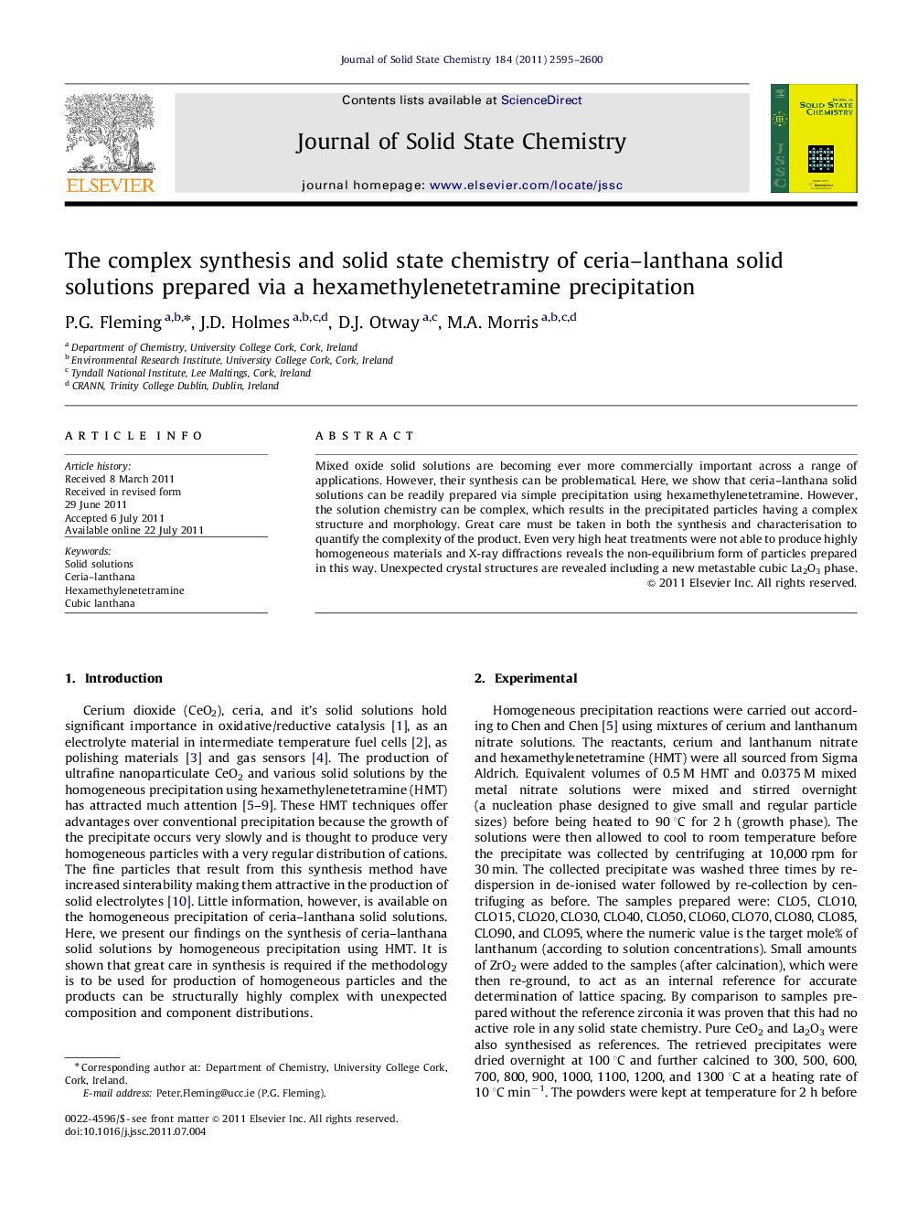 The complex synthesis and solid state chemistry of ceria–lanthana solid solutions prepared via a hexamethylenetetramine precipitation