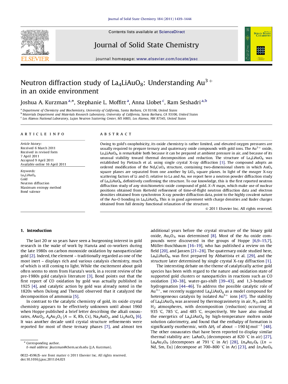 Neutron diffraction study of La4LiAuO8: Understanding Au3+ in an oxide environment