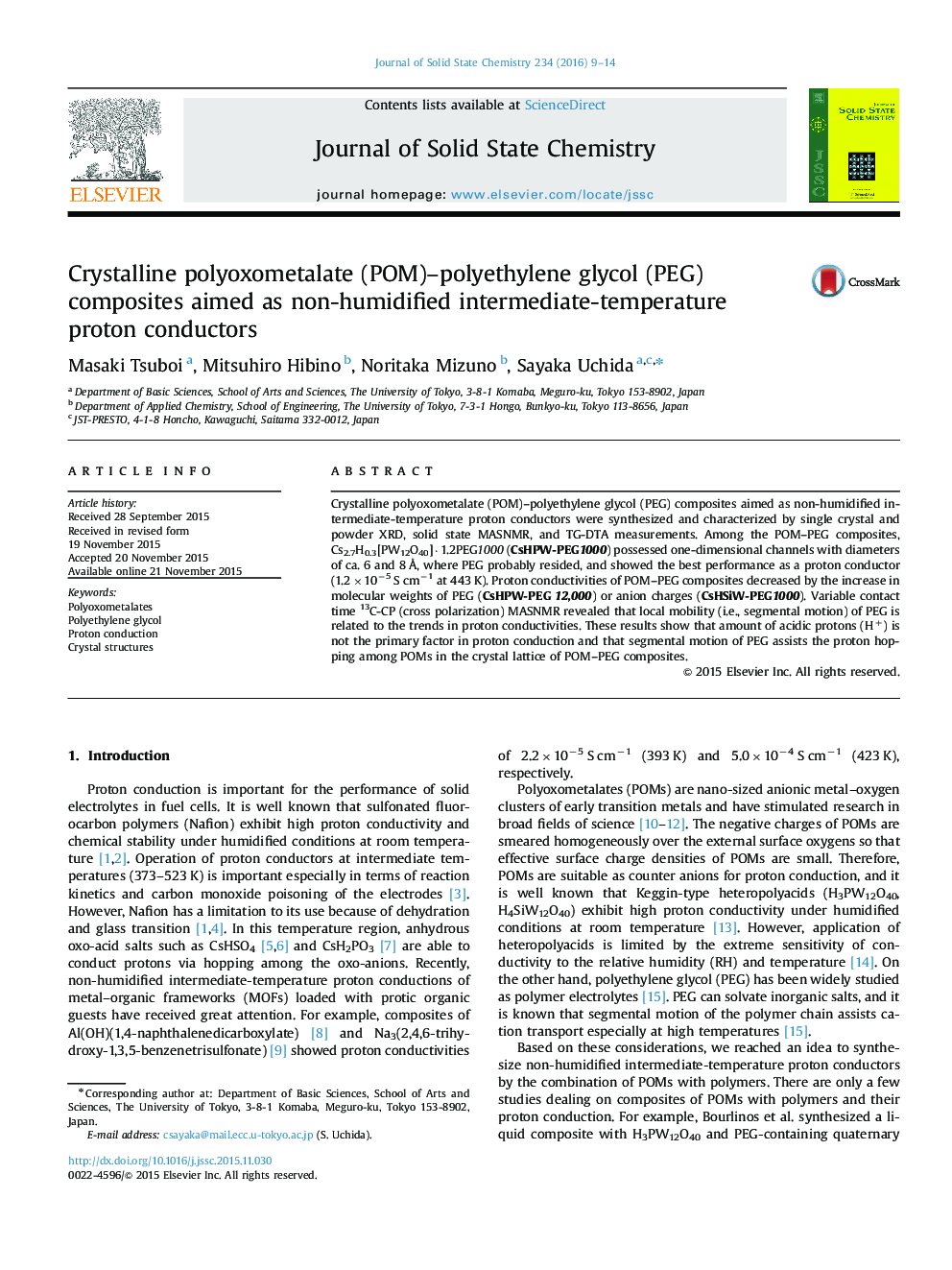 Crystalline polyoxometalate (POM)–polyethylene glycol (PEG) composites aimed as non-humidified intermediate-temperature proton conductors