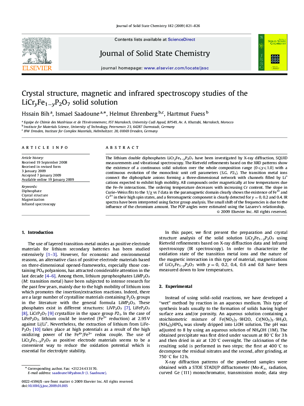 Crystal structure, magnetic and infrared spectroscopy studies of the LiCryFe1−yP2O7 solid solution