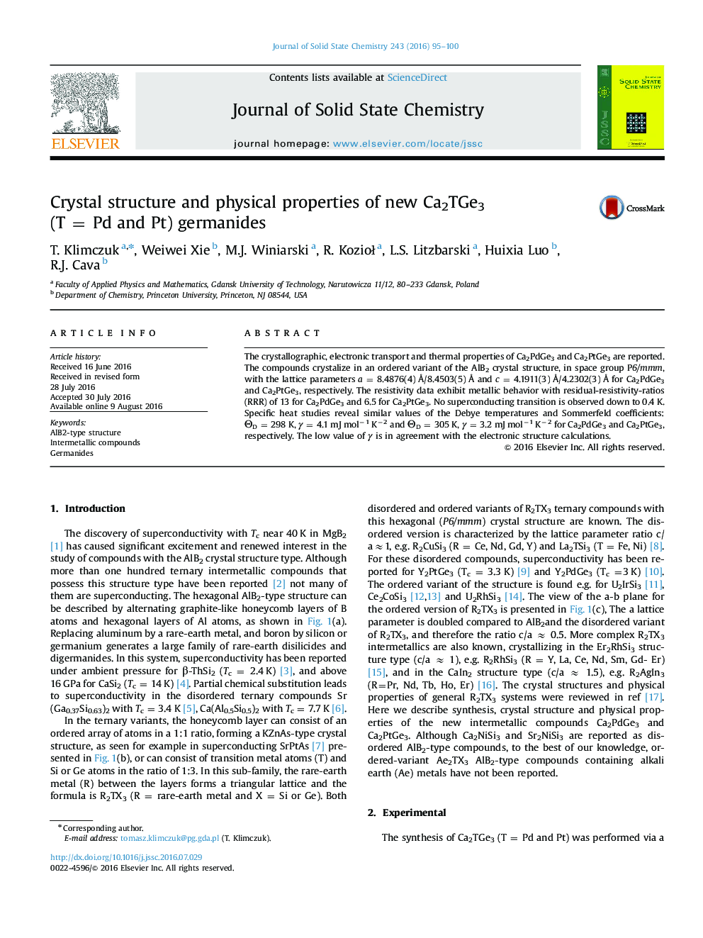 Crystal structure and physical properties of new Ca2TGe3 (T = Pd and Pt) germanides