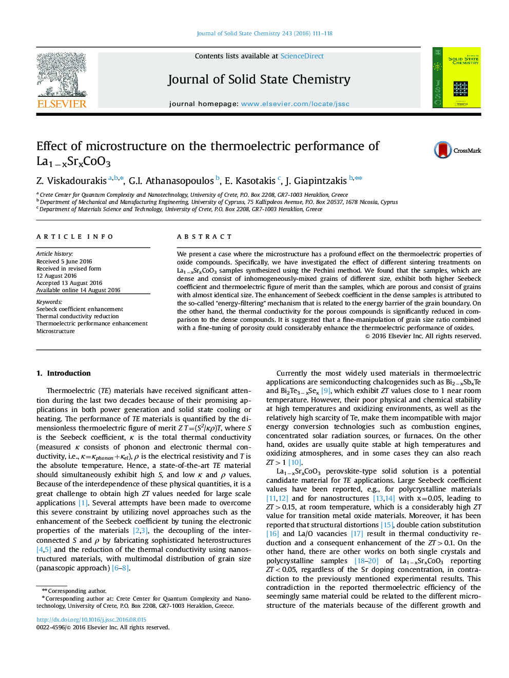 Effect of microstructure on the thermoelectric performance of La1−xSrxCoO3