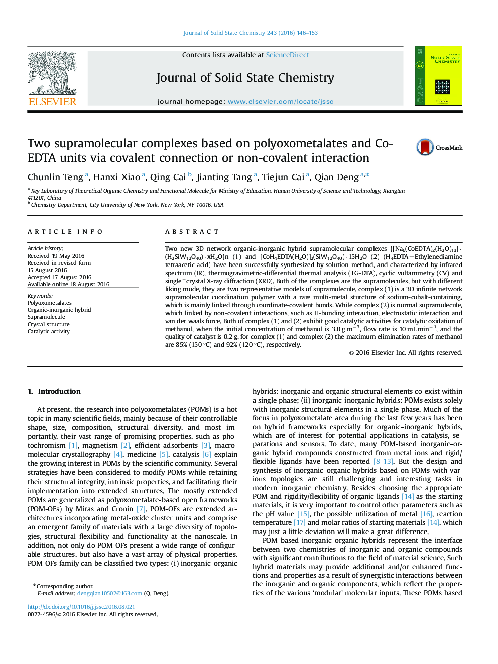 Two supramolecular complexes based on polyoxometalates and Co-EDTA units via covalent connection or non-covalent interaction