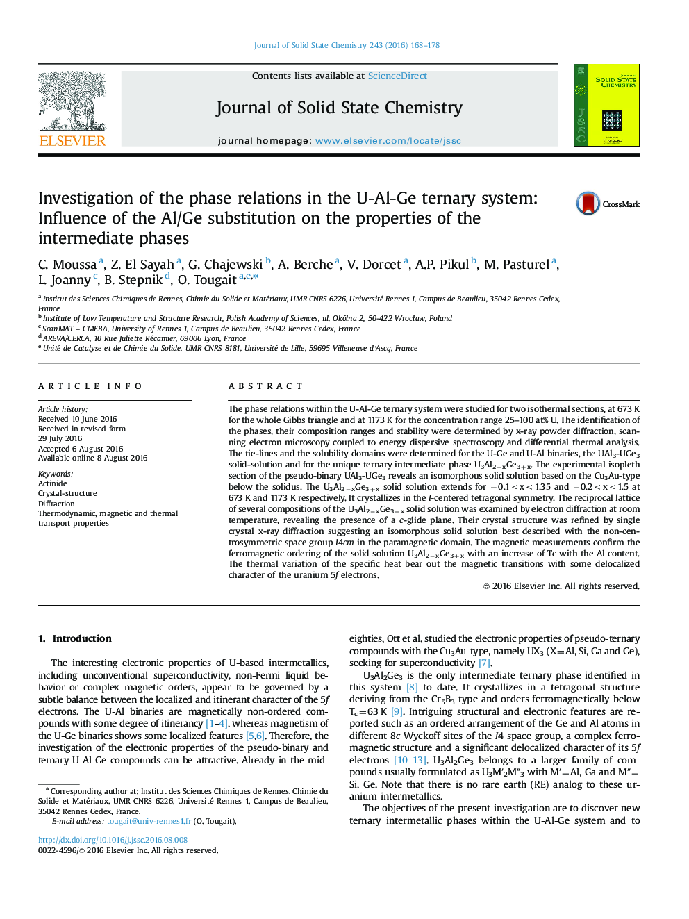 Investigation of the phase relations in the U-Al-Ge ternary system: Influence of the Al/Ge substitution on the properties of the intermediate phases