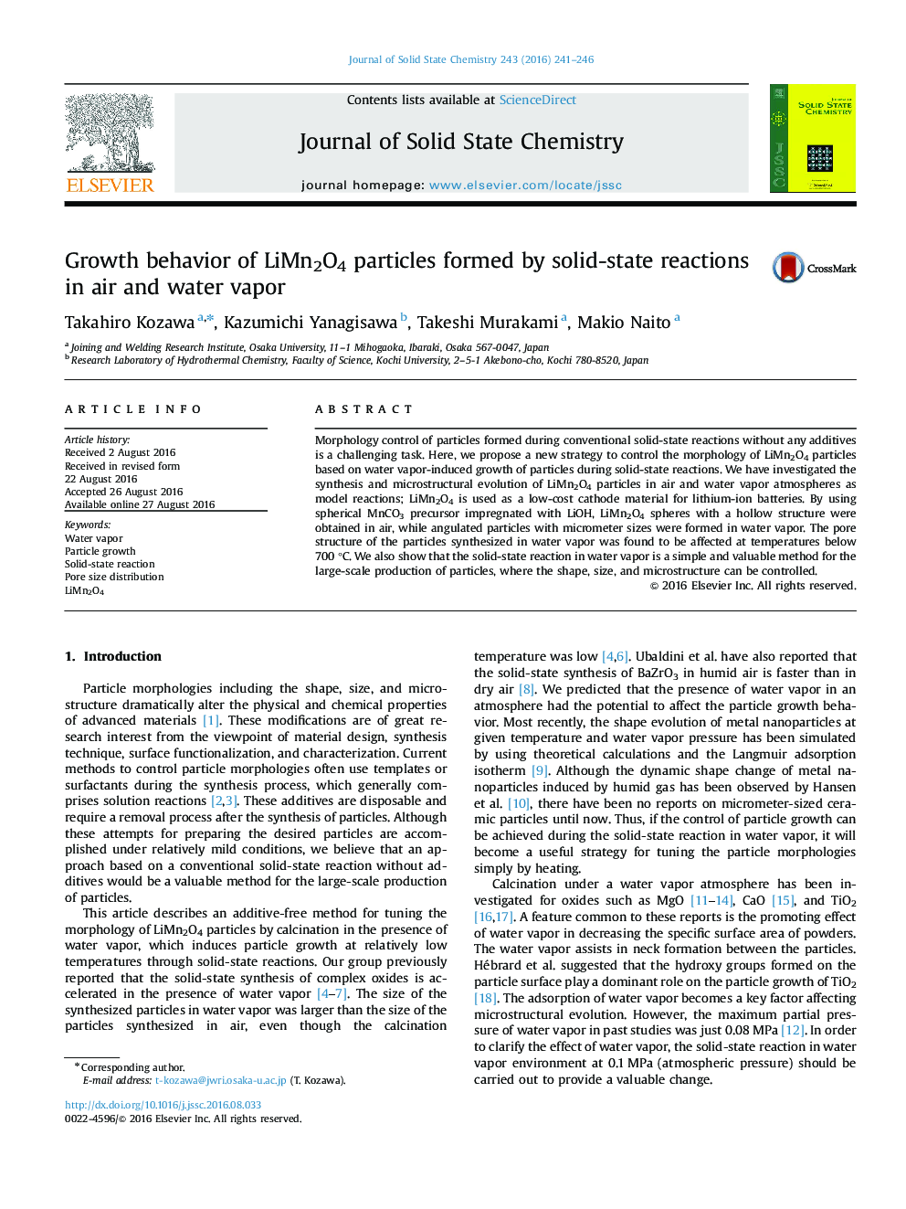 Growth behavior of LiMn2O4 particles formed by solid-state reactions in air and water vapor