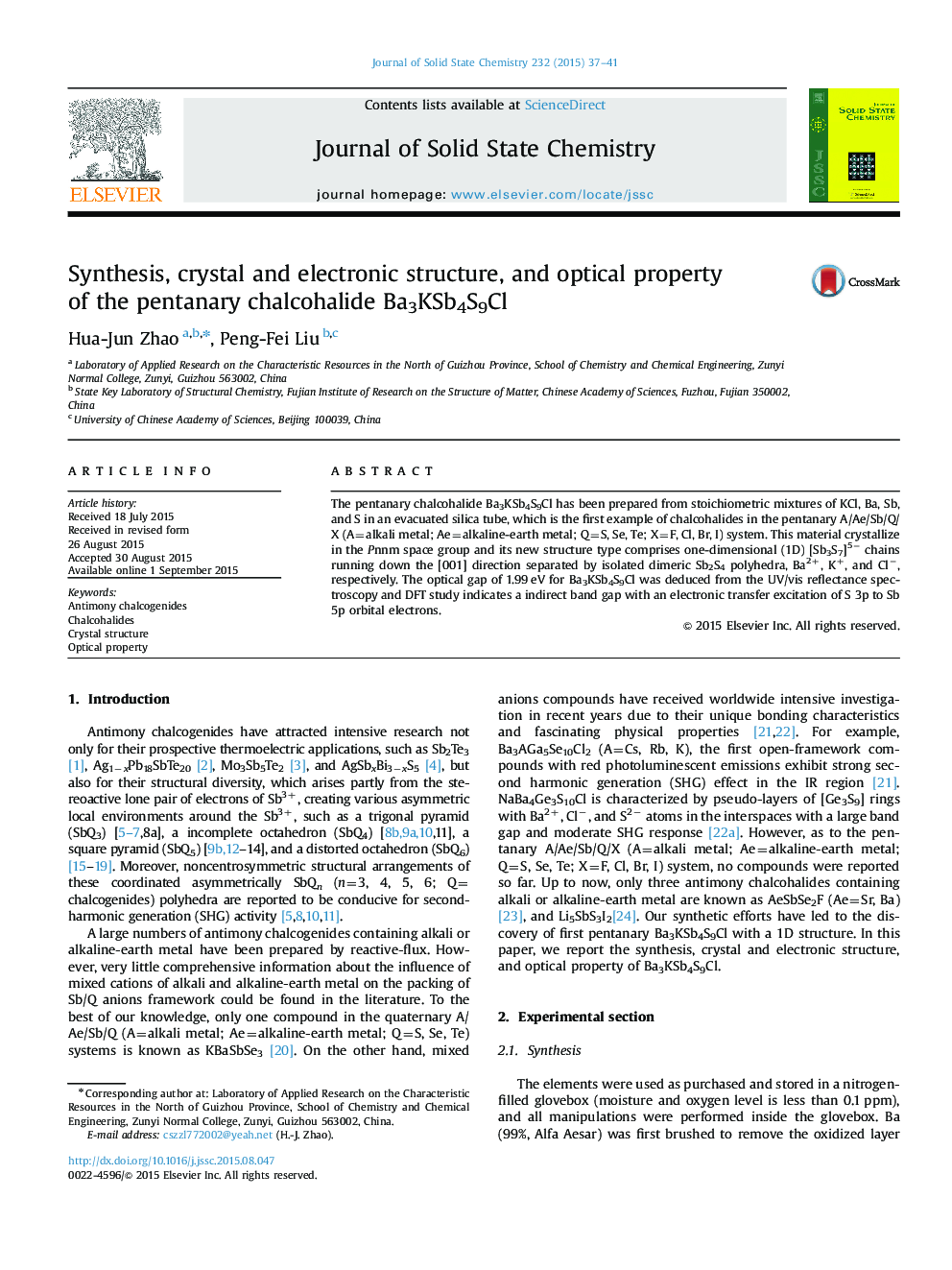 Synthesis, crystal and electronic structure, and optical property of the pentanary chalcohalide Ba3KSb4S9Cl