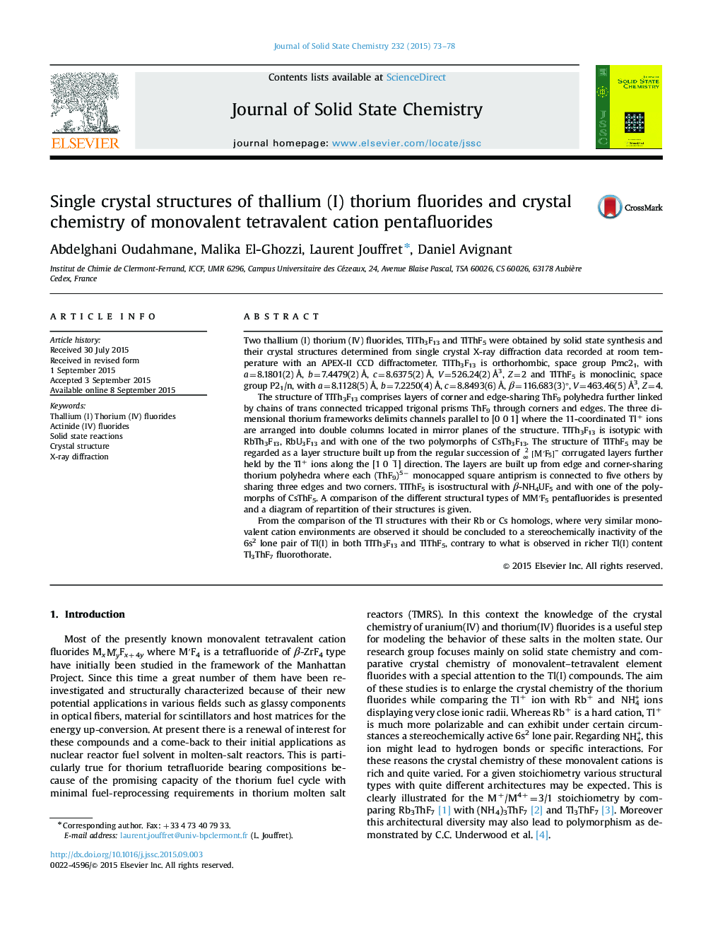 Single crystal structures of thallium (I) thorium fluorides and crystal chemistry of monovalent tetravalent cation pentafluorides