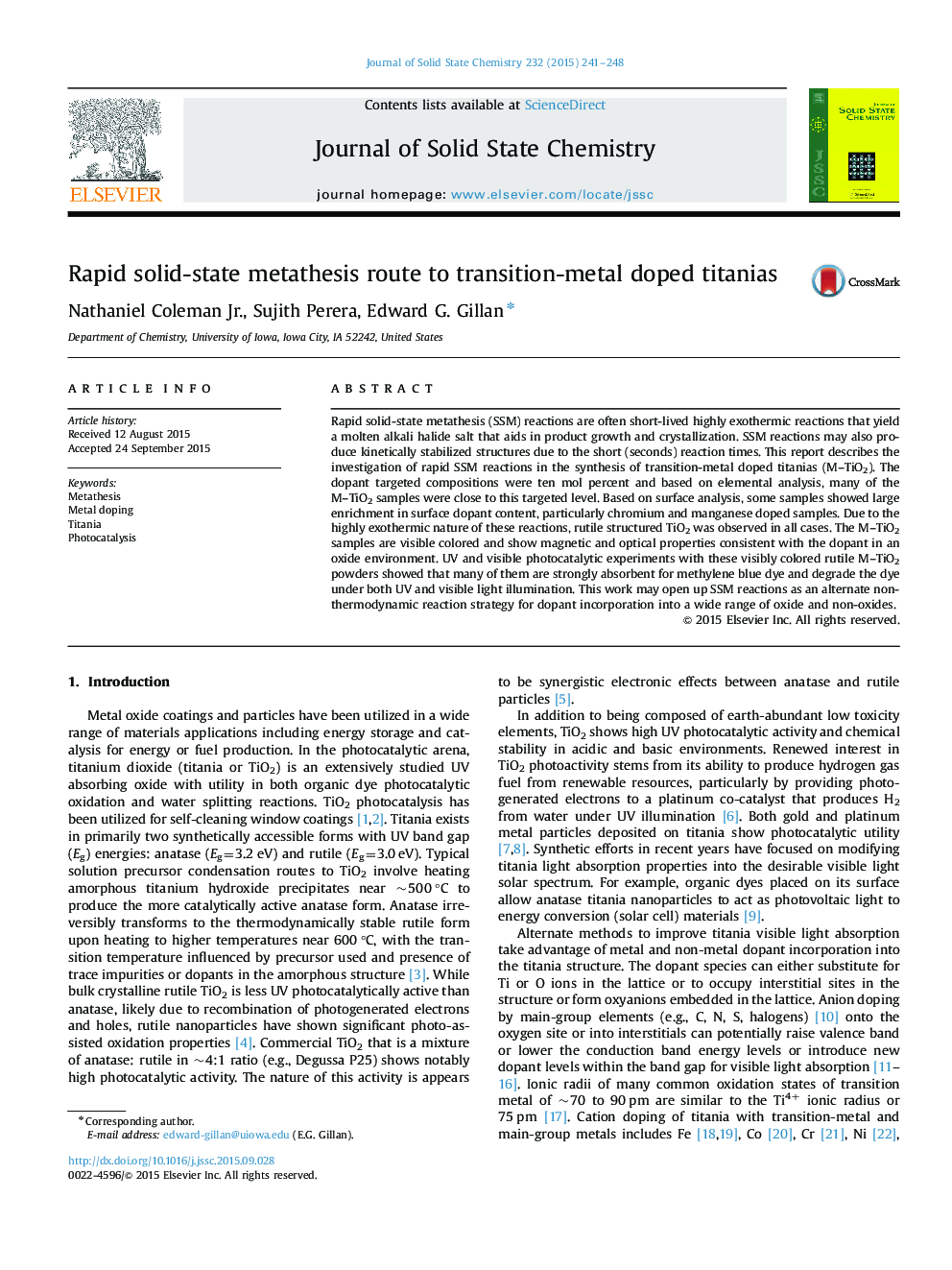 Rapid solid-state metathesis route to transition-metal doped titanias