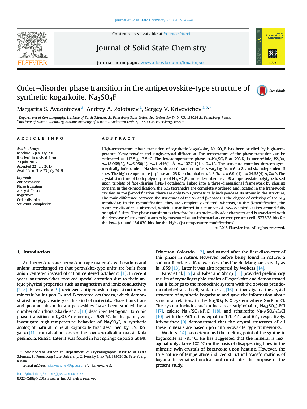 Order–disorder phase transition in the antiperovskite-type structure of synthetic kogarkoite, Na3SO4F