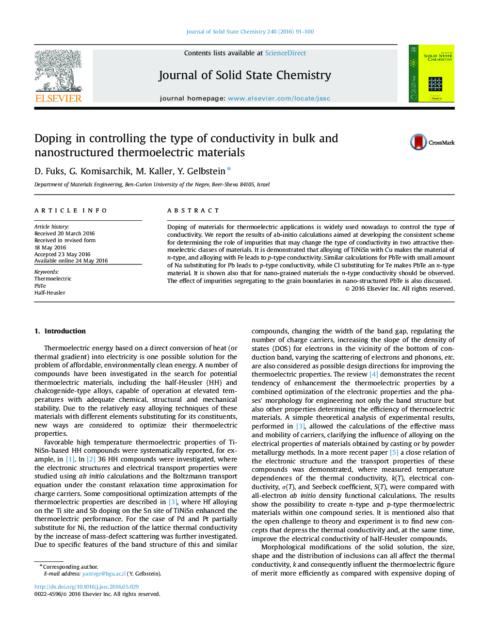 Doping in controlling the type of conductivity in bulk and nanostructured thermoelectric materials