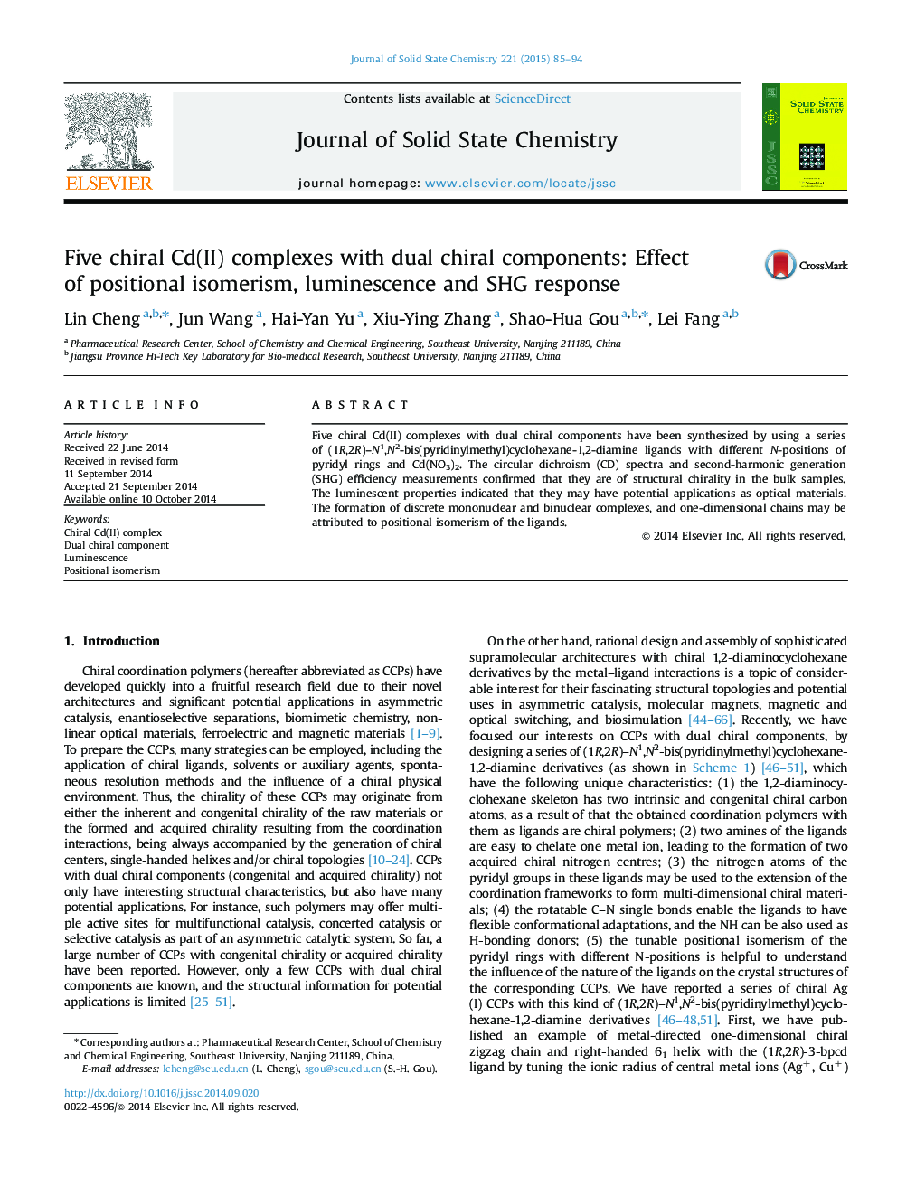 Five chiral Cd(II) complexes with dual chiral components: Effect of positional isomerism, luminescence and SHG response