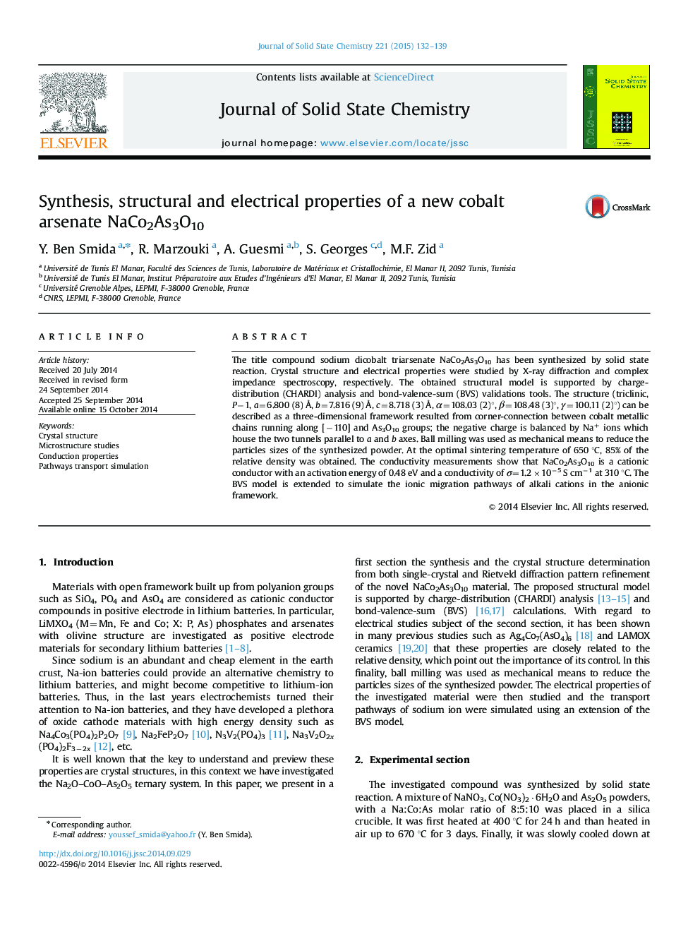 Synthesis, structural and electrical properties of a new cobalt arsenate NaCo2As3O10