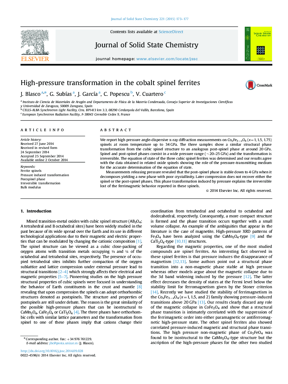 High-pressure transformation in the cobalt spinel ferrites