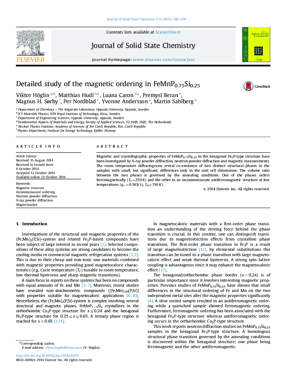 Detailed study of the magnetic ordering in FeMnP0.75Si0.25