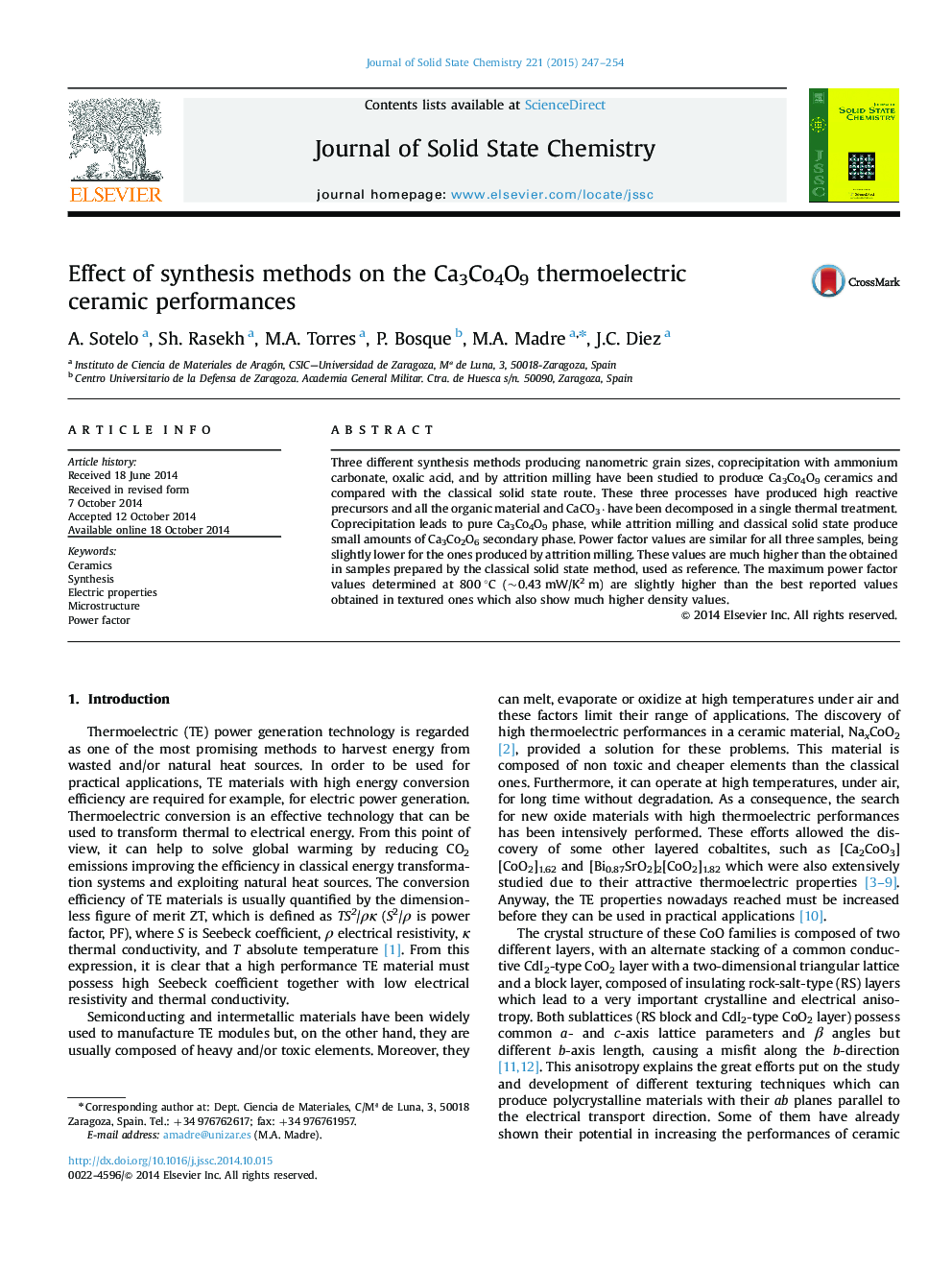 Effect of synthesis methods on the Ca3Co4O9 thermoelectric ceramic performances