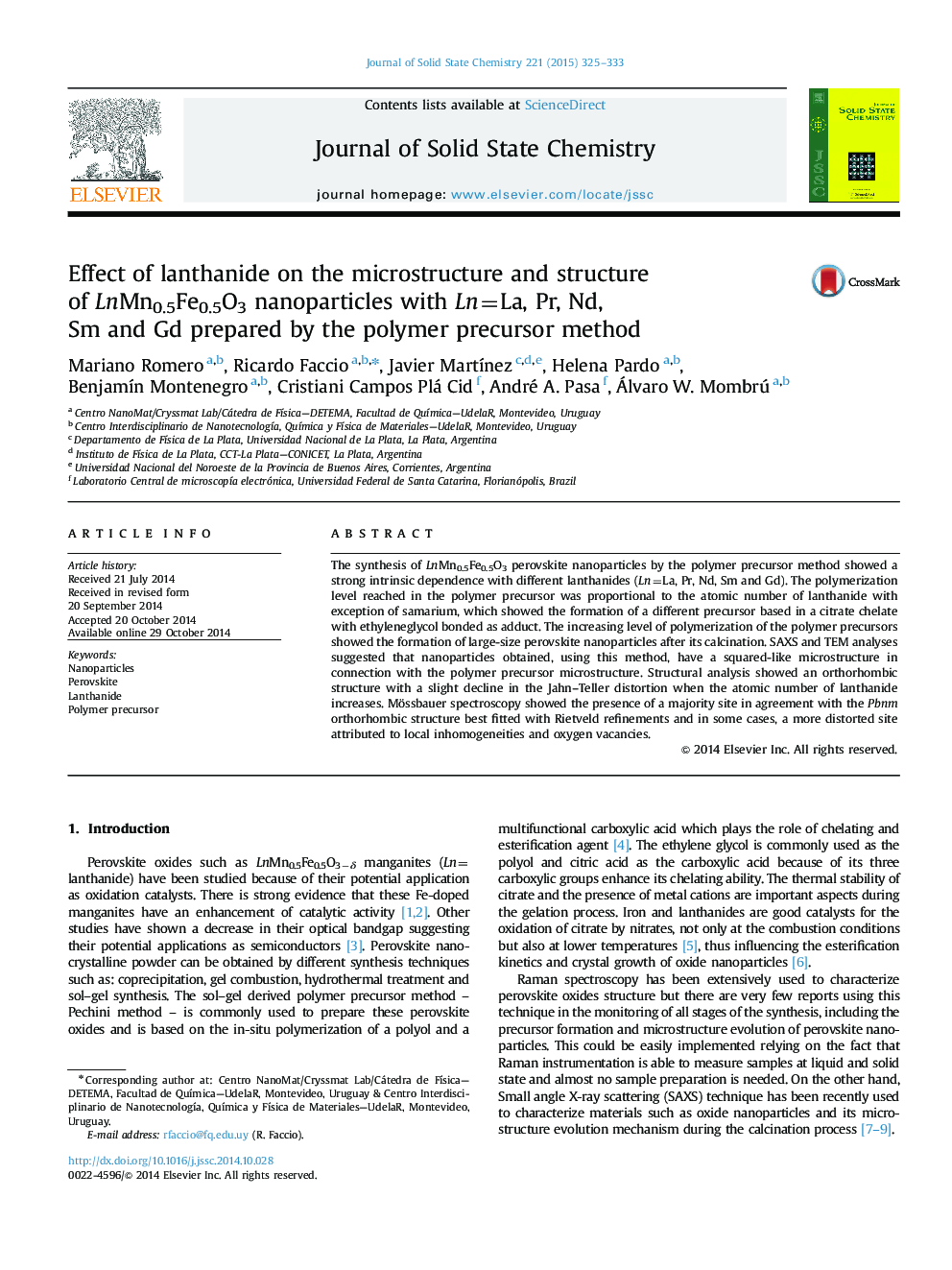 Effect of lanthanide on the microstructure and structure of LnMn0.5Fe0.5O3 nanoparticles with Ln=La, Pr, Nd, Sm and Gd prepared by the polymer precursor method