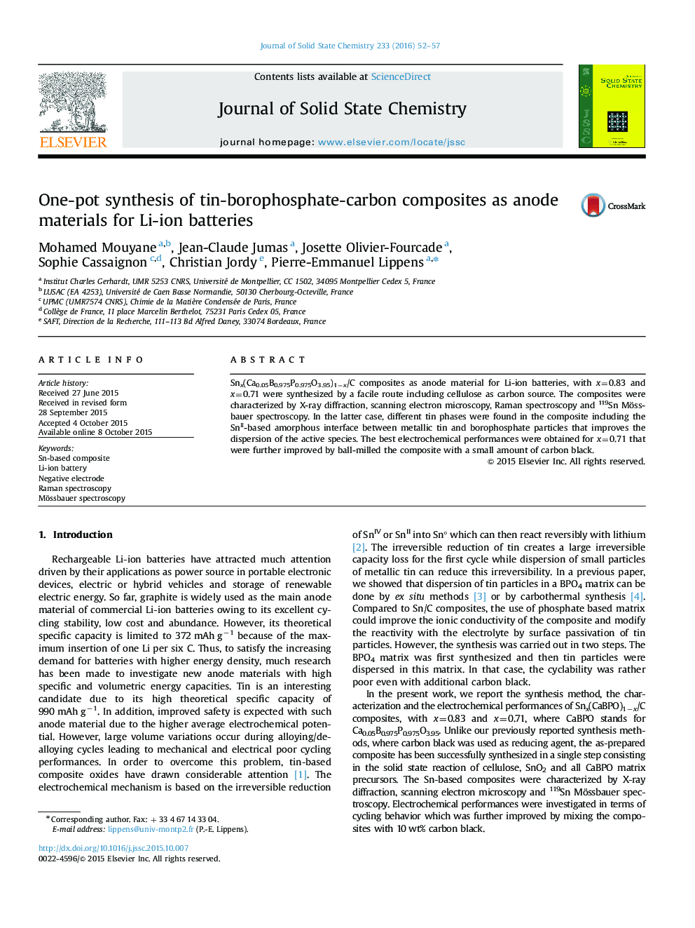 One-pot synthesis of tin-borophosphate-carbon composites as anode materials for Li-ion batteries