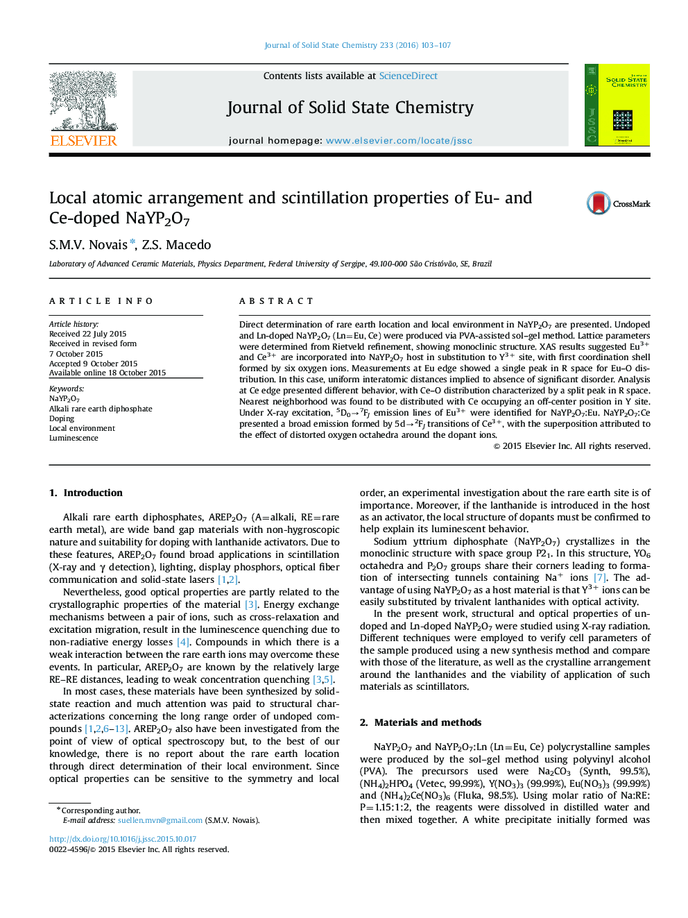 Local atomic arrangement and scintillation properties of Eu- and Ce-doped NaYP2O7