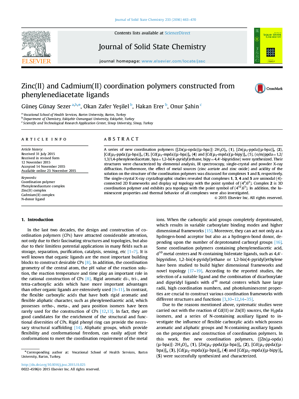 Zinc(II) and Cadmium(II) coordination polymers constructed from phenylenediacetate ligands