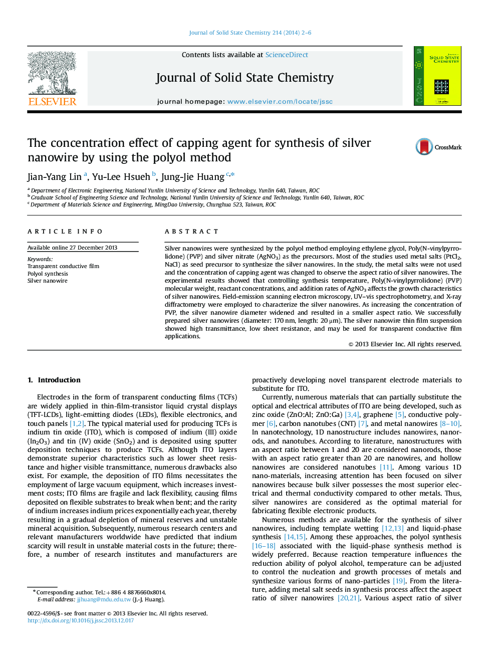 The concentration effect of capping agent for synthesis of silver nanowire by using the polyol method