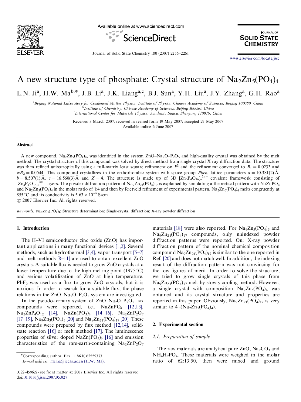 A new structure type of phosphate: Crystal structure of Na2Zn5(PO4)4