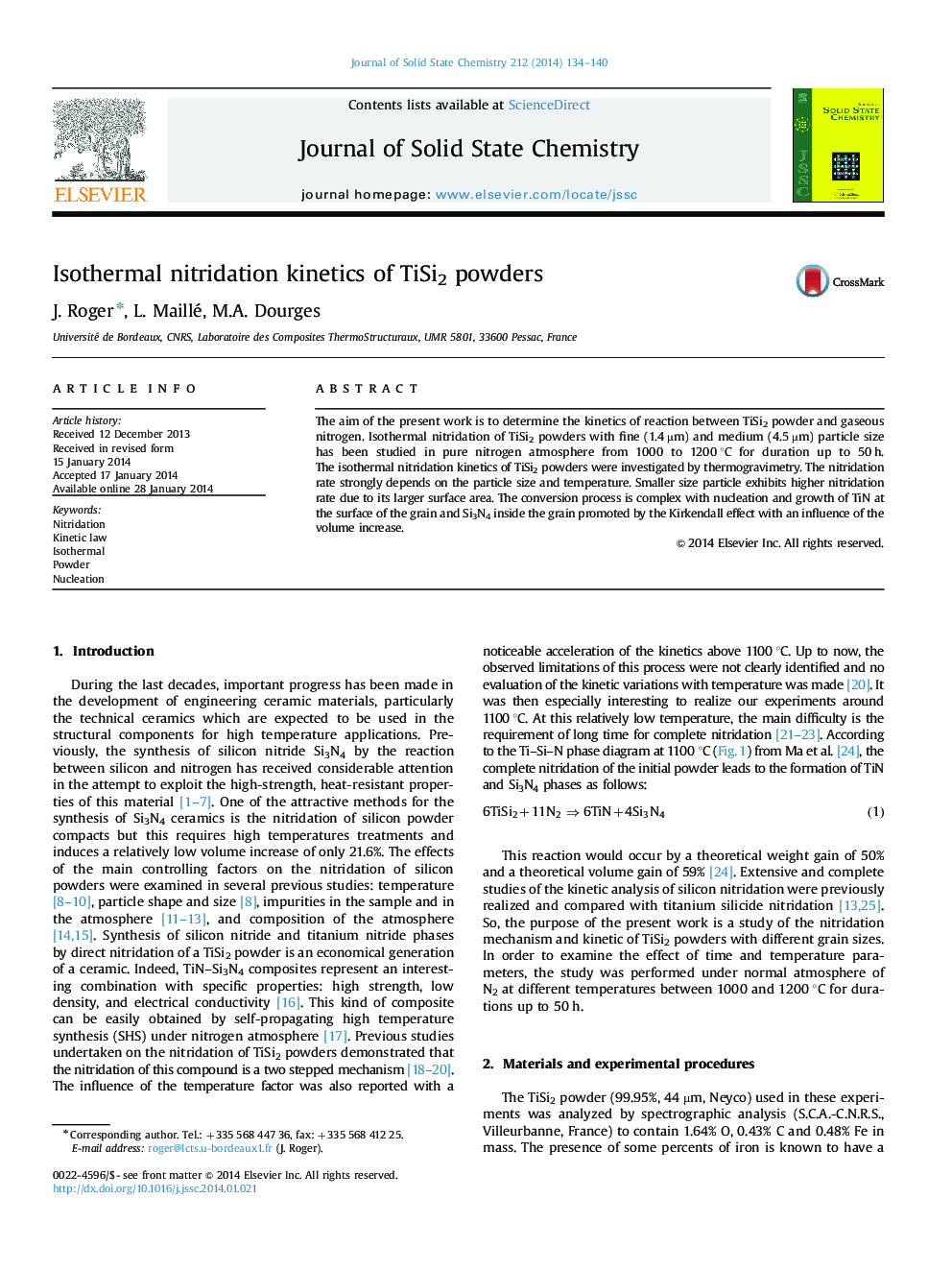 Isothermal nitridation kinetics of TiSi2 powders